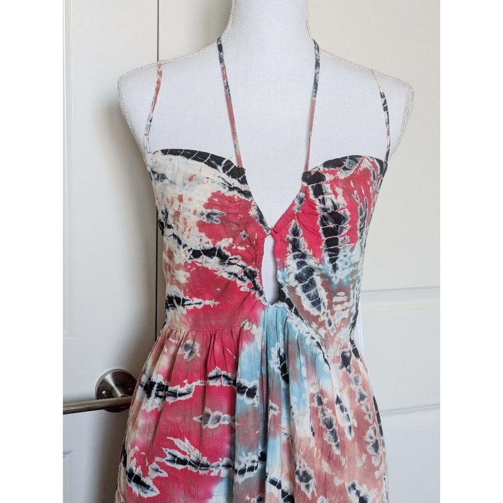 Young Fabulous & Broke Maxi Sun Dress Tie Halter Strawberry Tropic Tie Dye - Picture 6 of 17